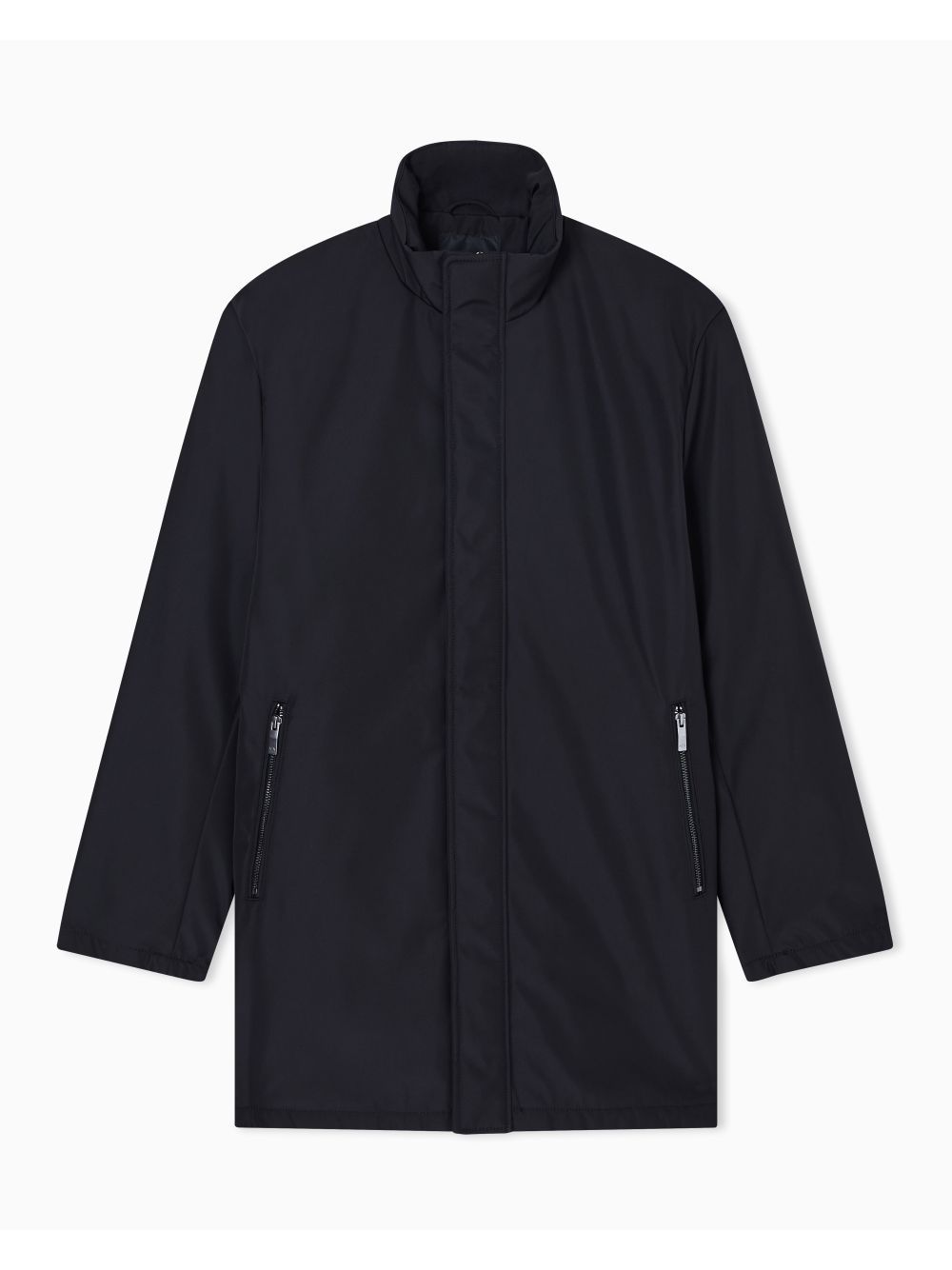 Cappotto Armani lungo con collo alto e zip a scomparsa Essential Uomo - Nero