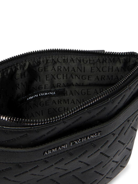 Borsa Tracolla Armani con motivo in rilievo e chiusura con zip Uomo - Nero
