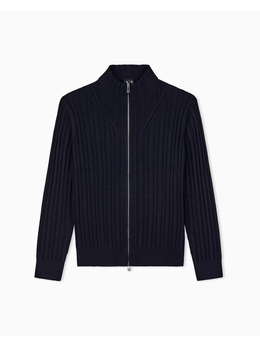 Cardigan Armani a coste in misto lana e cotone con zip Uomo - Navy