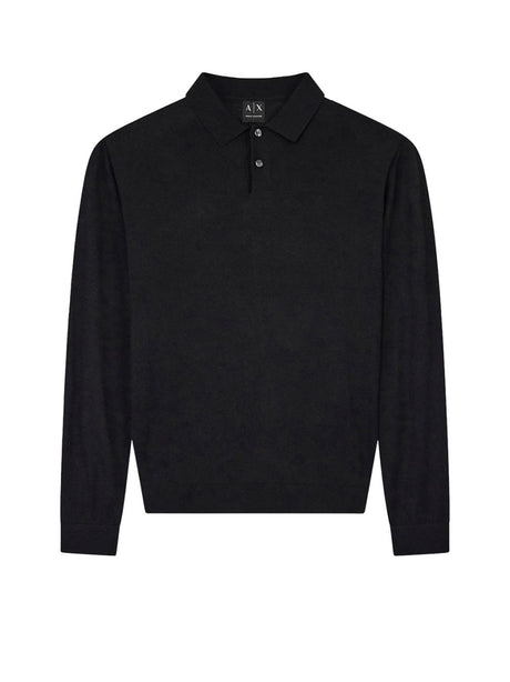 Polo Armani in maglia Crossover in lyocell e lana Uomo - Nero