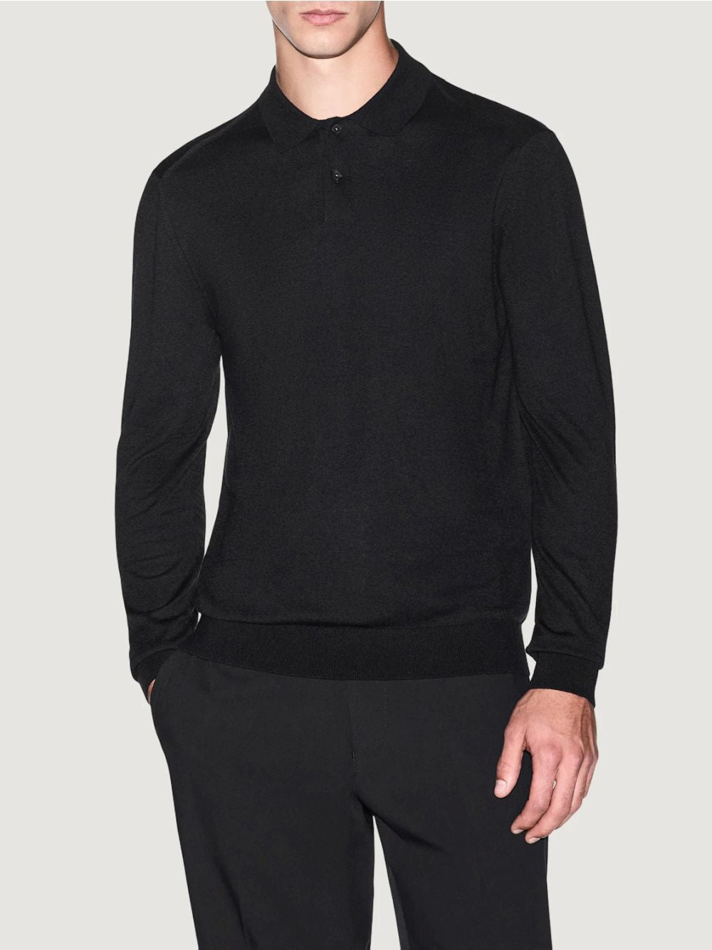 Polo Armani in maglia Crossover in lyocell e lana Uomo - Nero