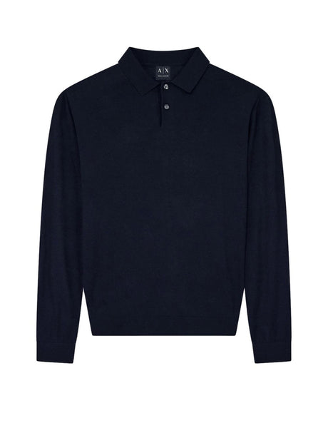 Polo Armani in maglia Crossover in lyocell e lana Uomo - Navy