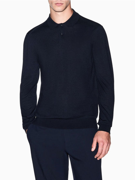 Polo Armani in maglia Crossover in lyocell e lana Uomo - Navy
