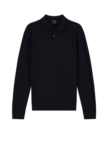 Polo Armani in maglia Crossover in lyocell e lana Uomo - Nero