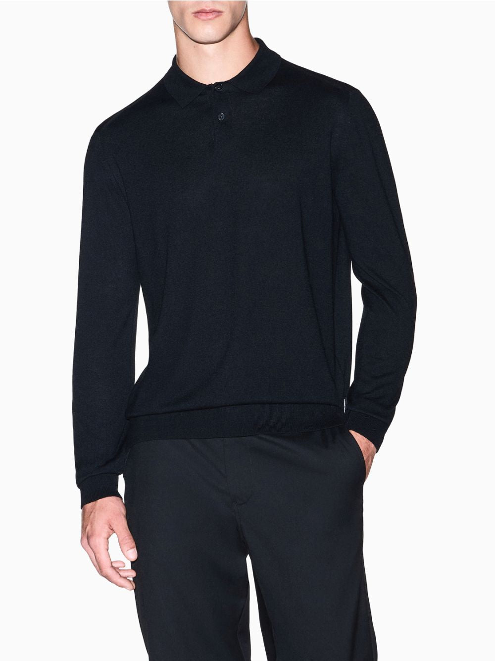 Polo Armani in maglia Crossover in lyocell e lana Uomo - Nero