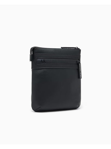 Borsa Tracolla Armani piatta in similpelle con logo in rilievo Uomo - Nero