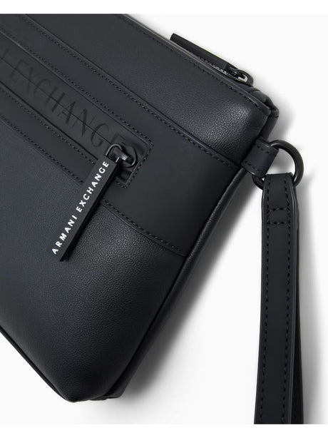 Borsa Pochette Armani in tessuto spalmato minimalista Uomo - Nero
