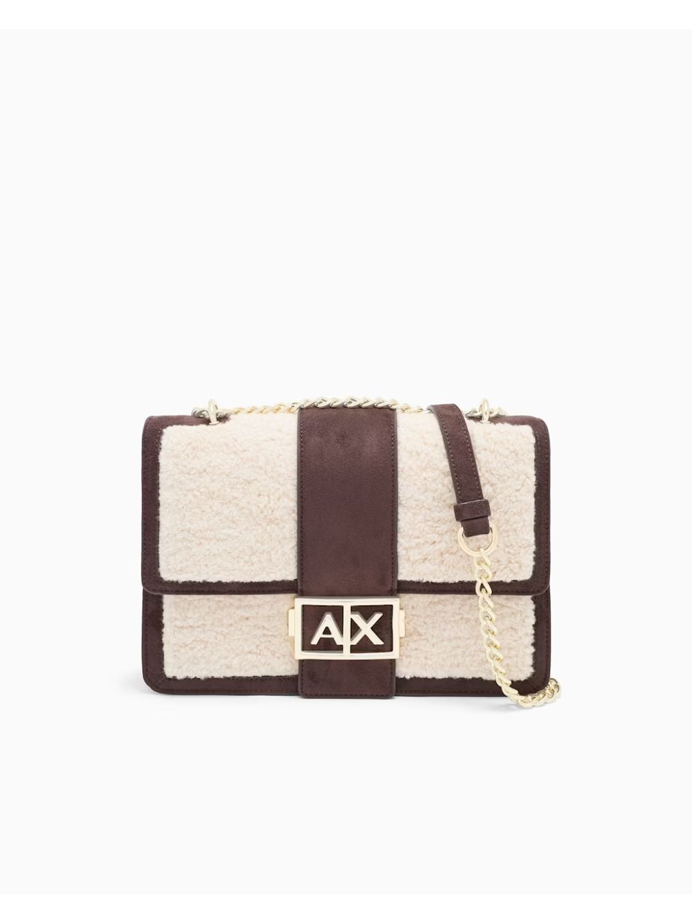 Borsa Armani messenger effetto pelliccia con catena Donna - Marrone