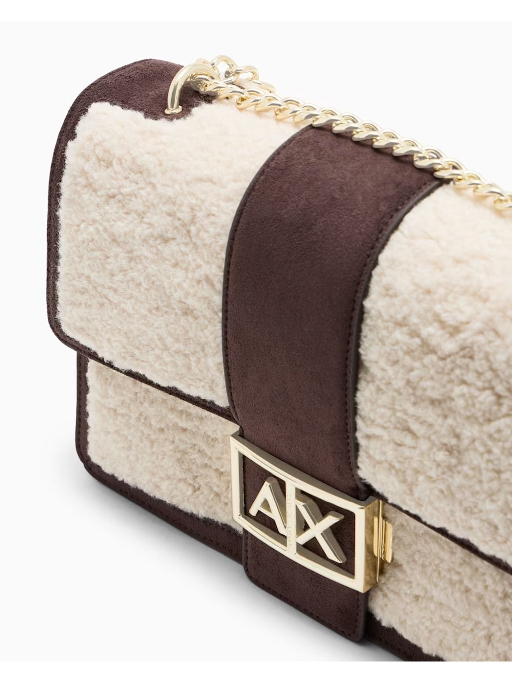 Borsa Armani messenger effetto pelliccia con catena Donna - Marrone