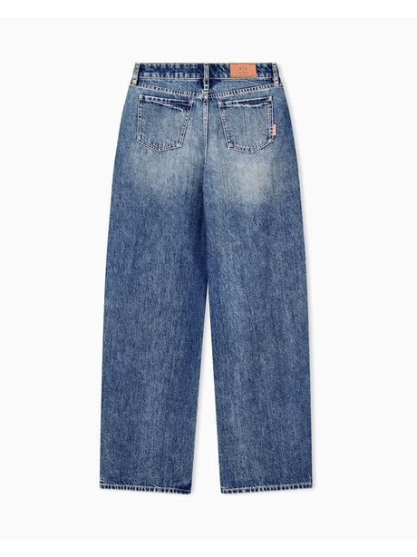 Jeans Armani 5 tasche a gamba larga in denim cotone rigido Donna - Denim