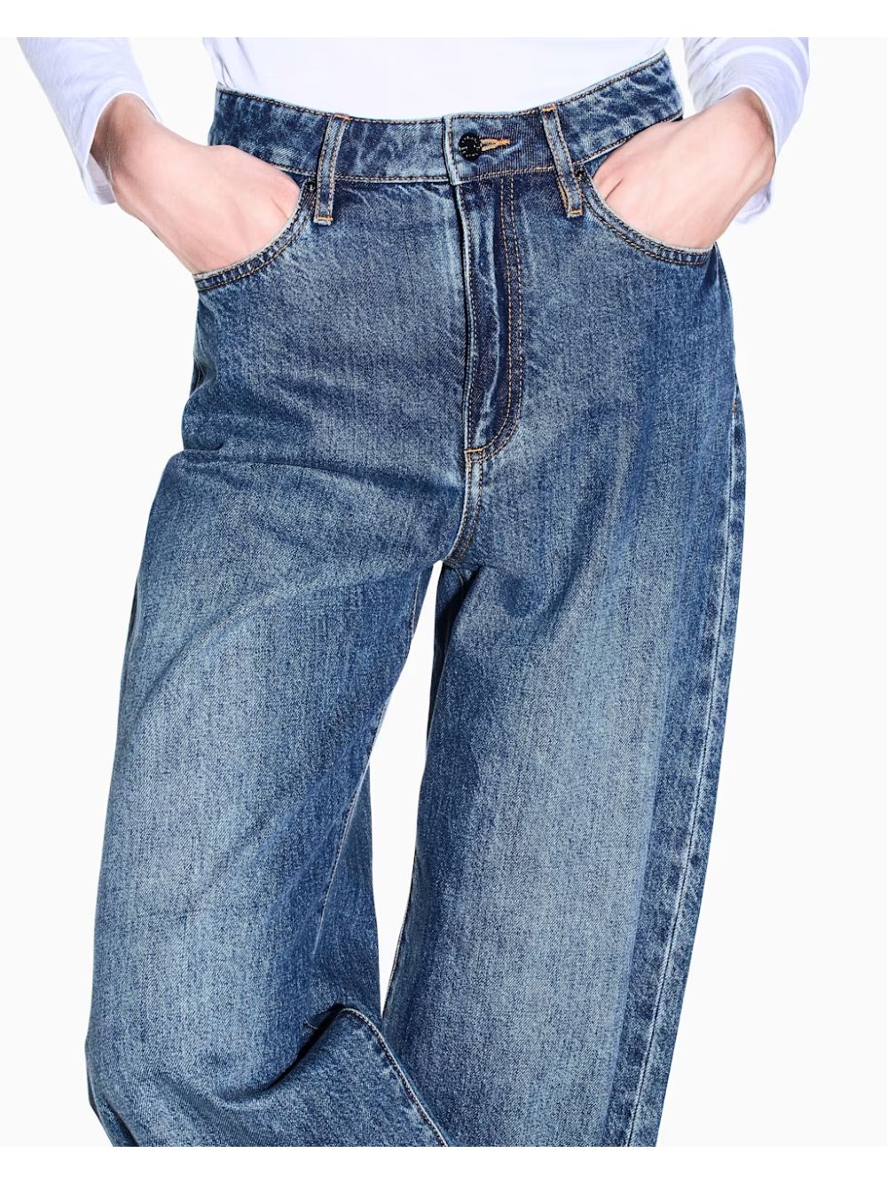 Jeans Armani 5 tasche a gamba larga in denim cotone rigido Donna - Denim