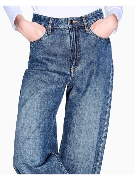 Jeans Armani 5 tasche a gamba larga in denim cotone rigido Donna - Denim