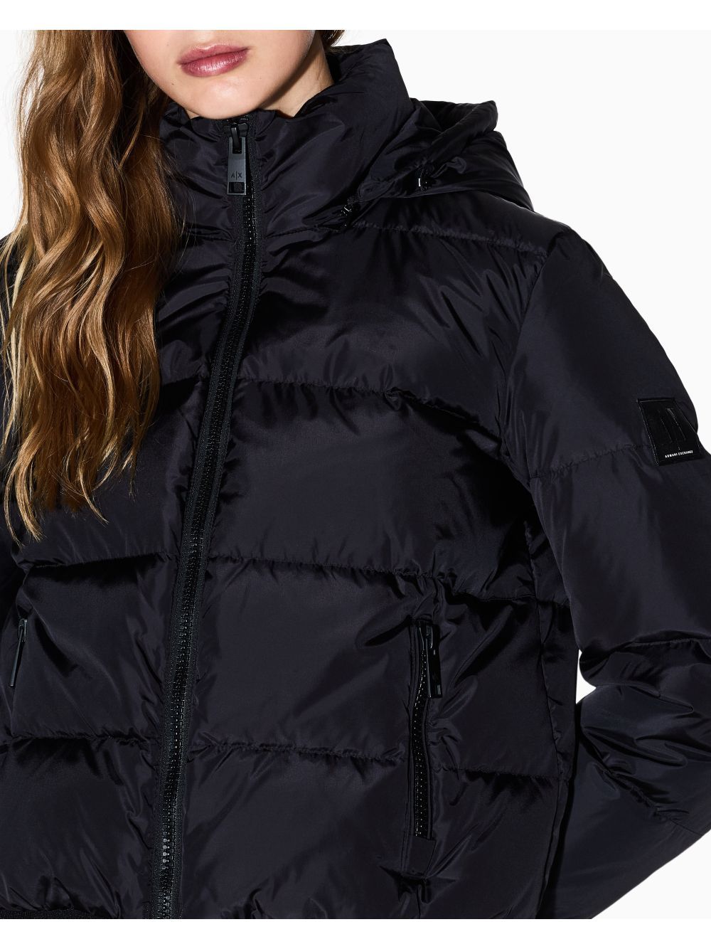 Piumino Armani trapuntato con cappuccio e finiture a costine Donna - Nero
