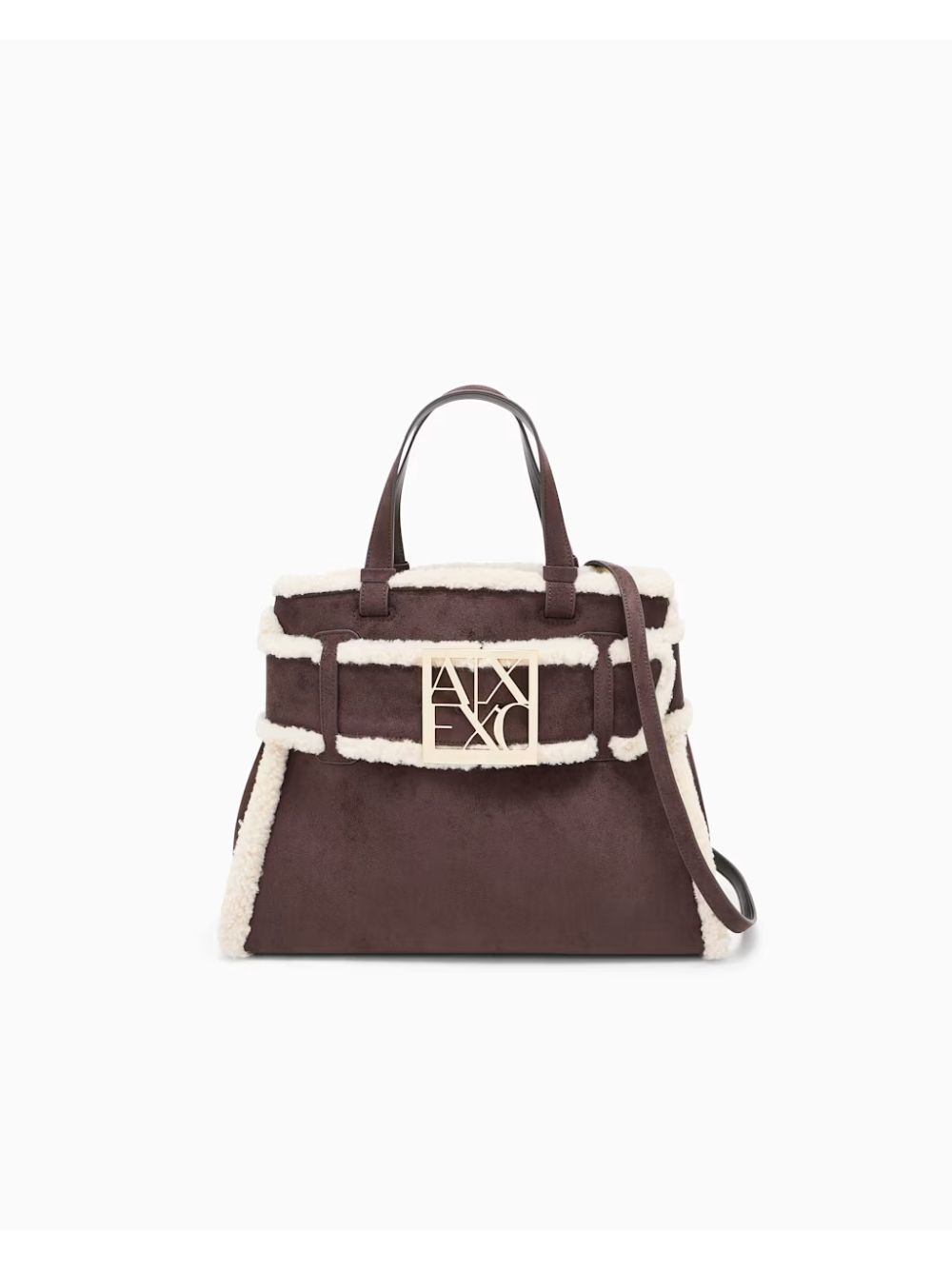 Borsa Armani scamosciata con profili effetto shearling Donna - Marrone