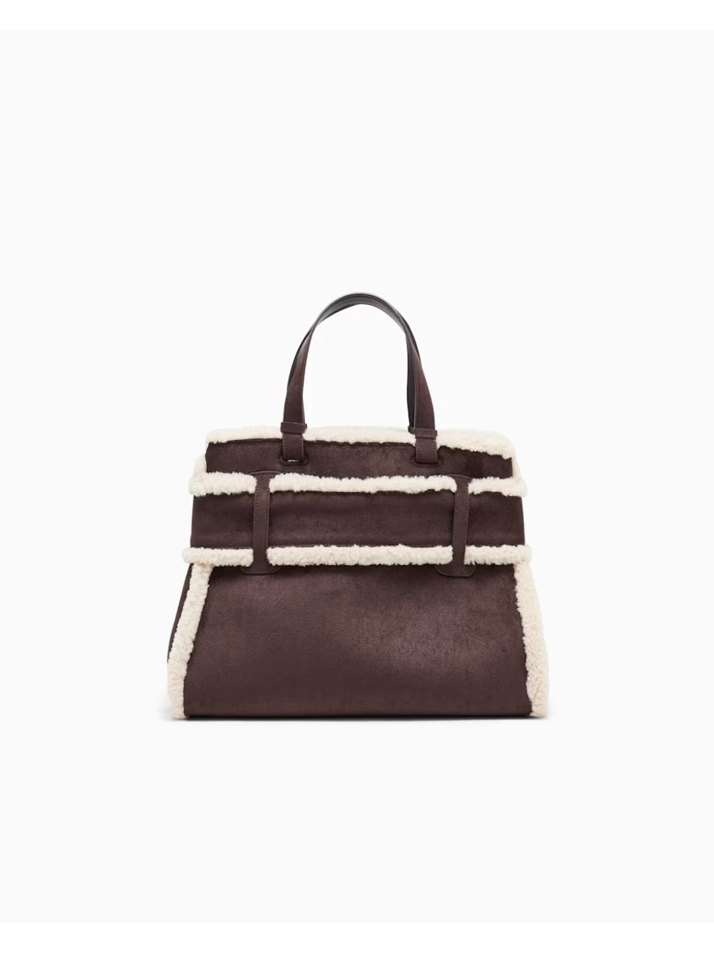 Borsa Armani scamosciata con profili effetto shearling Donna - Marrone