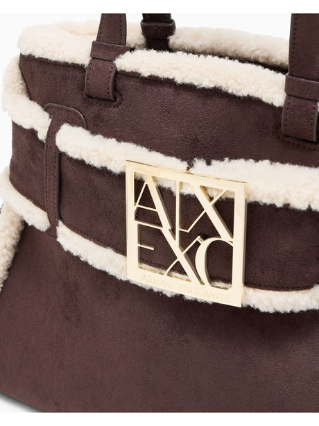 Borsa Armani scamosciata con profili effetto shearling Donna - Marrone