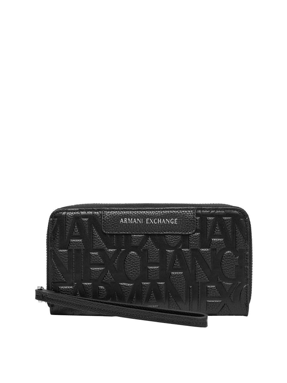 Portafoglio Armani zip around con laccetto e motivo in rilievo Donna - Nero