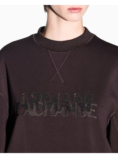 Felpa Armani regular fit in tessuto scuba di viscosa stretch Donna - Marrone