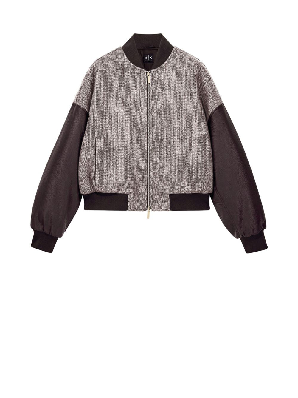 Giubbotto Armani in misto lana spigato con maniche a contrasto Donna - Grigio