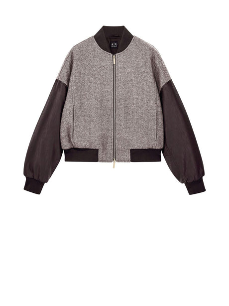 Giubbotto Armani in misto lana spigato con maniche a contrasto Donna - Grigio