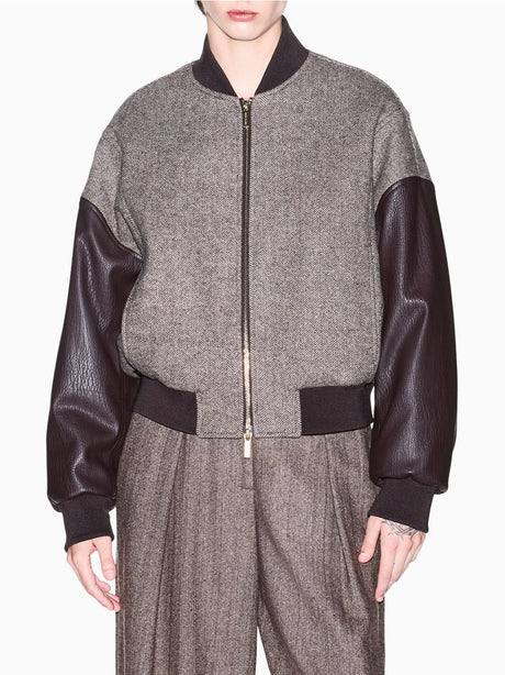 Giubbotto Armani in misto lana spigato con maniche a contrasto Donna - Grigio