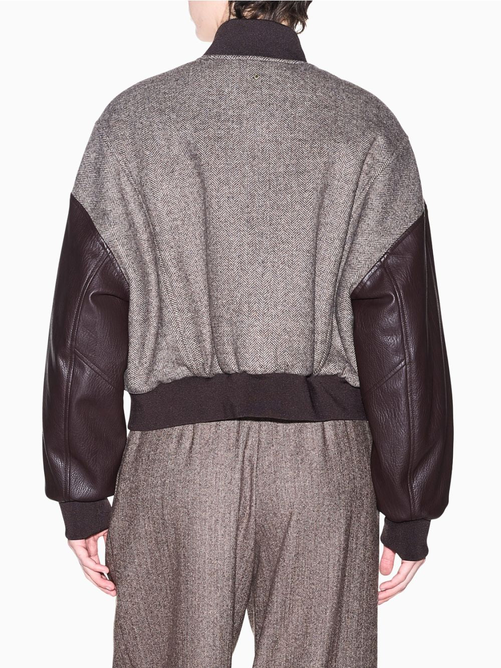 Giubbotto Armani in misto lana spigato con maniche a contrasto Donna - Grigio