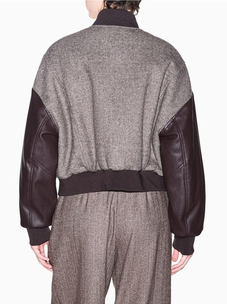 Giubbotto Armani in misto lana spigato con maniche a contrasto Donna - Grigio