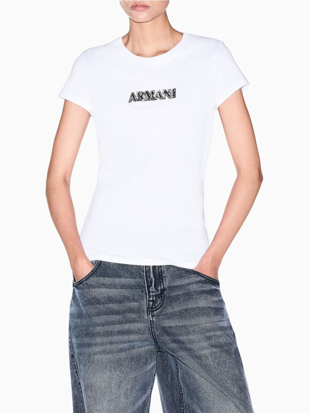 T-shirt Armani Up For Party slim fit in cotone con logo Donna - Bianco