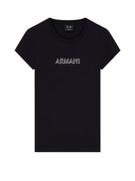 T-shirt Armani Up For Party slim fit in cotone con logo Donna - Nero