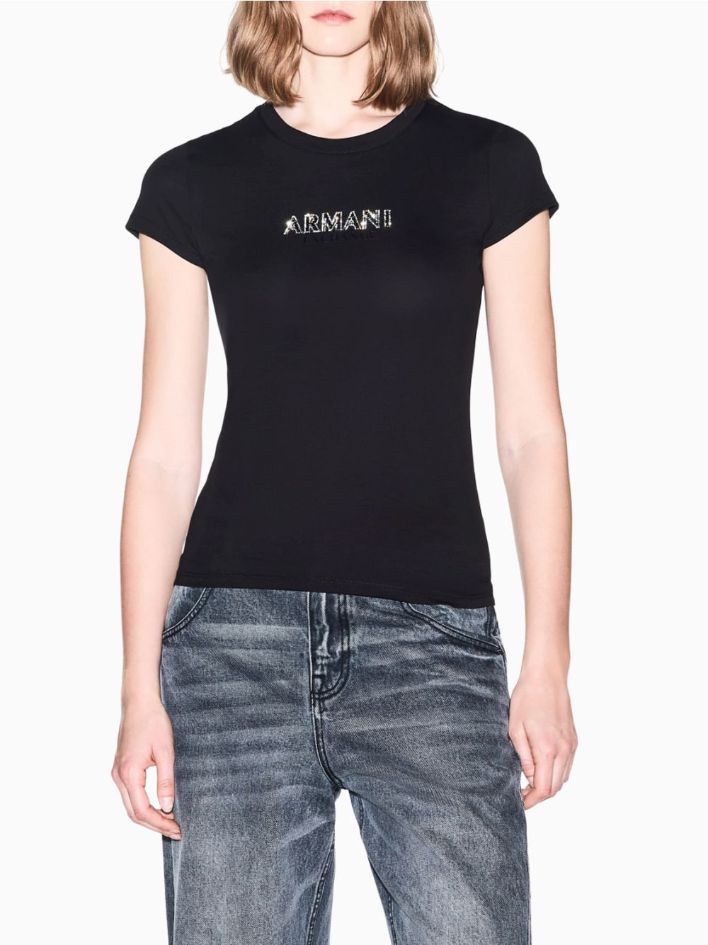 T-shirt Armani Up For Party slim fit in cotone con logo Donna - Nero