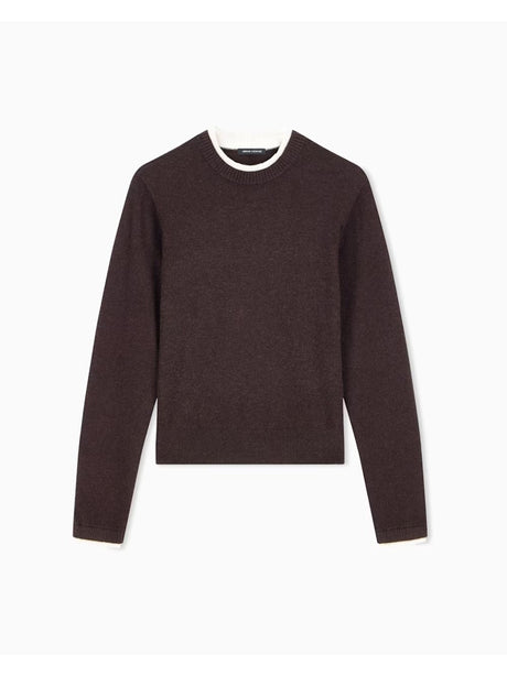 Pullover Armani regolare in maglia misto viscosa lana e cashmere Donna - Marrone