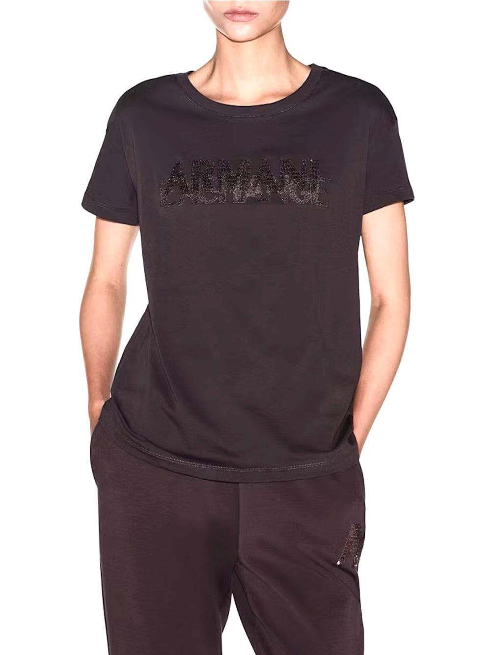 T-shirt Armani over in jersey di cotone Donna - Marrone