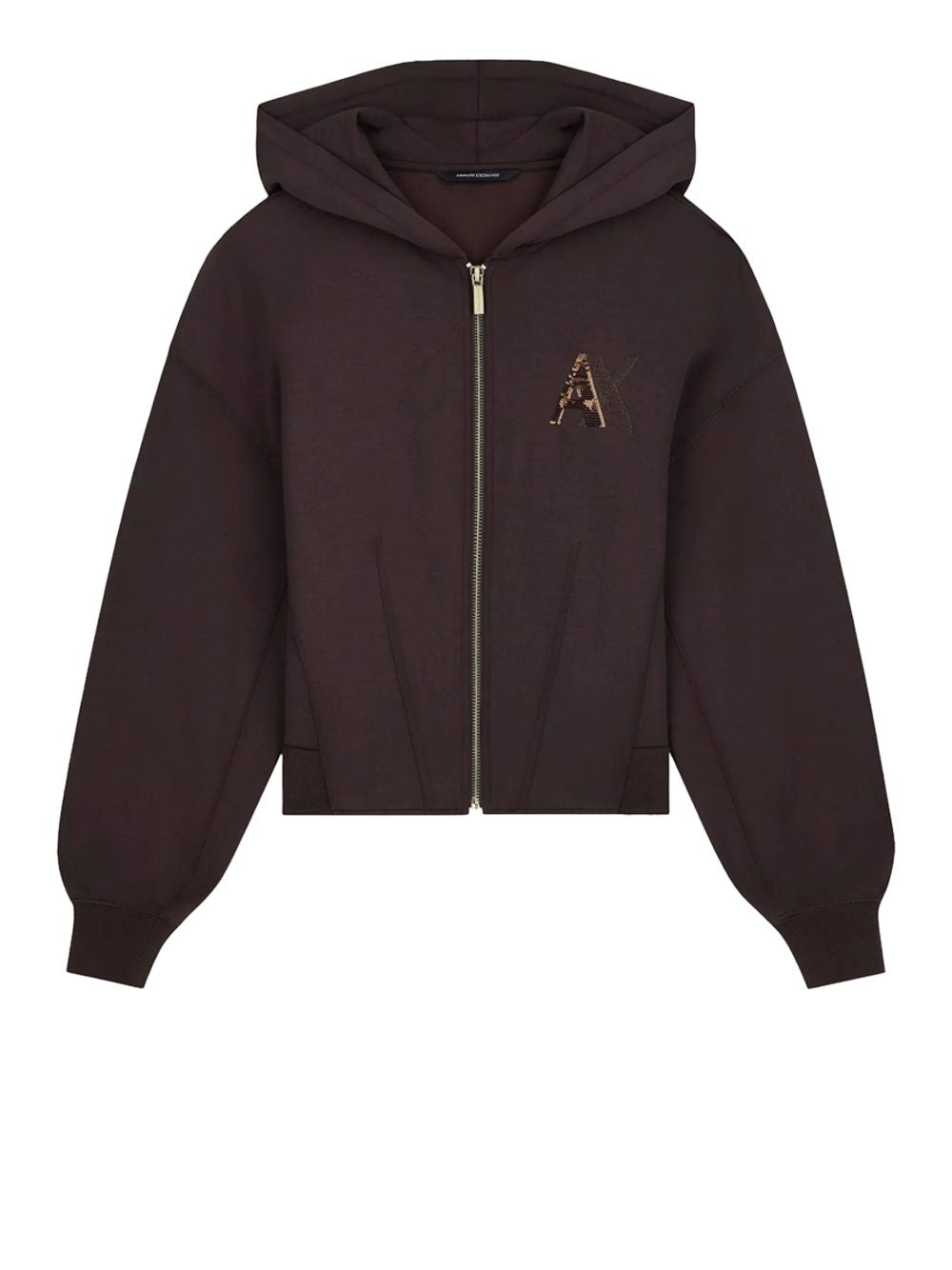 Felpa Armani con cappuccio e zip in tessuto scuba Donna - Marrone