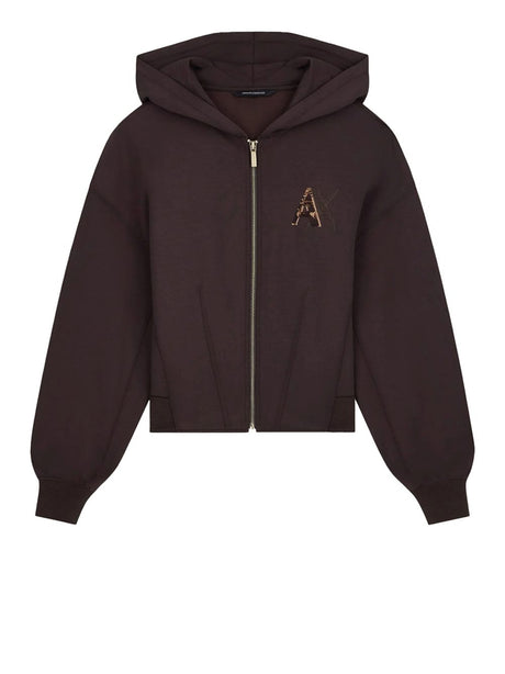 Felpa Armani con cappuccio e zip in tessuto scuba Donna - Marrone