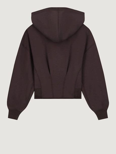 Felpa Armani con cappuccio e zip in tessuto scuba Donna - Marrone