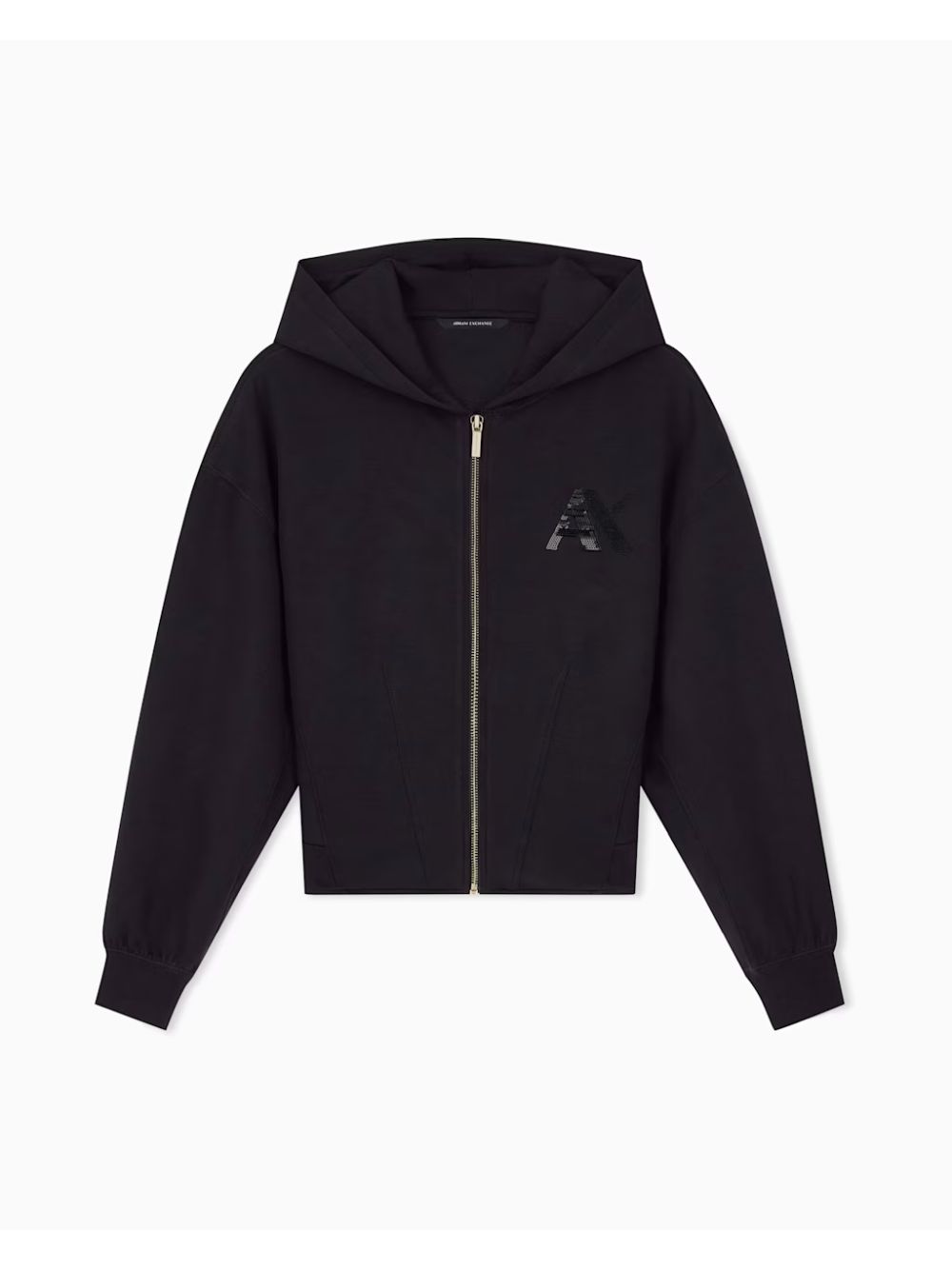 Felpa Armani con cappuccio e zip in tessuto scuba Donna - Nero