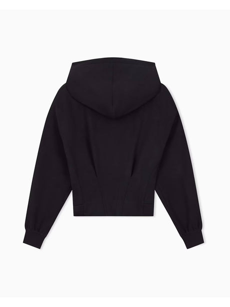 Felpa Armani con cappuccio e zip in tessuto scuba Donna - Nero