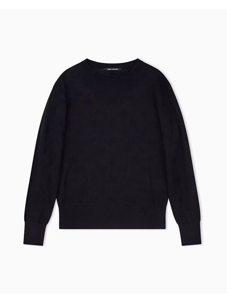 Pullover Armani girocollo in viscosa e cotone con motivo a rilievo Donna - Nero