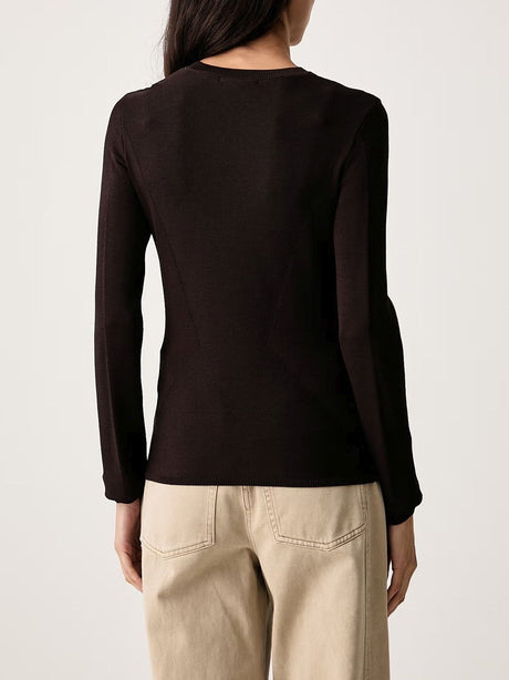 Pullover Armani girocollo in viscosa con logo ricamato Donna - Marrone