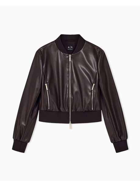 Giubbotto Armani in similpelle con zip e bordi a costine Donna - Marrone