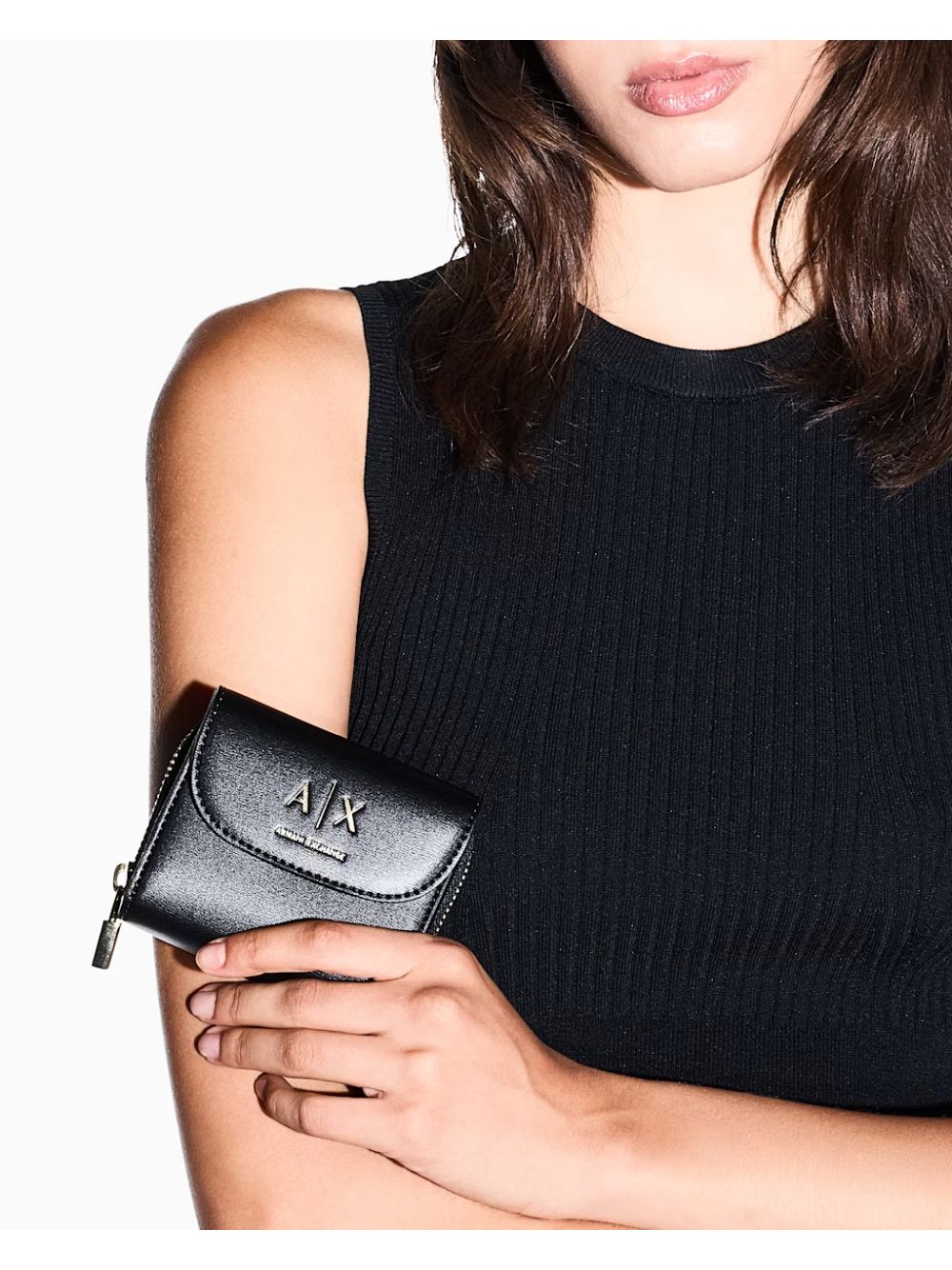 Portafoglio Armani Alice con zip e logo a contrasto Donna - Nero