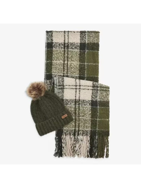 Set Barbour saltburn beanie & tartan scarf Donna - Verde
