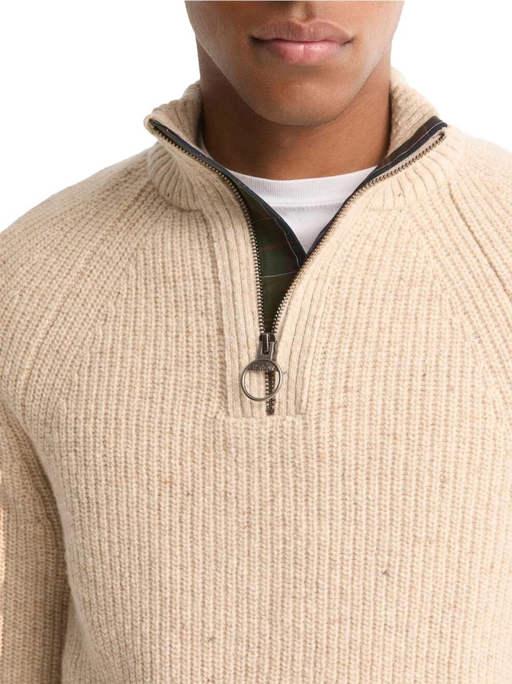 Pullover Barbour essential fleck hal zip Uomo - Bianco