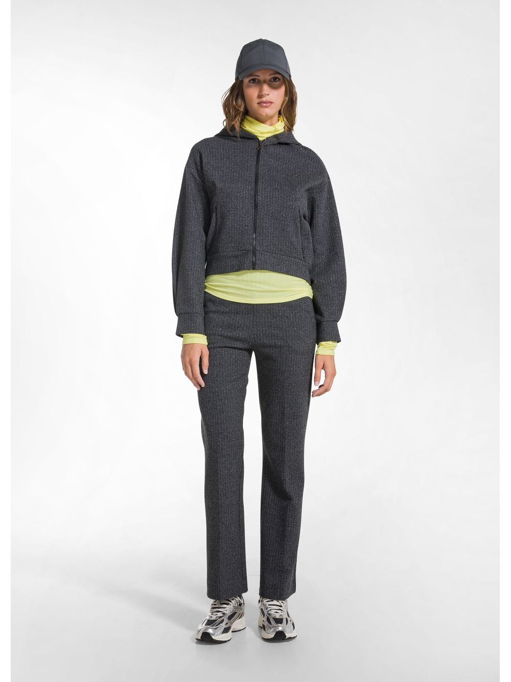 Felpa Deha HERRINGBONE LUREX JACQUARD FULLZIP HOODIE Donna - Grigio