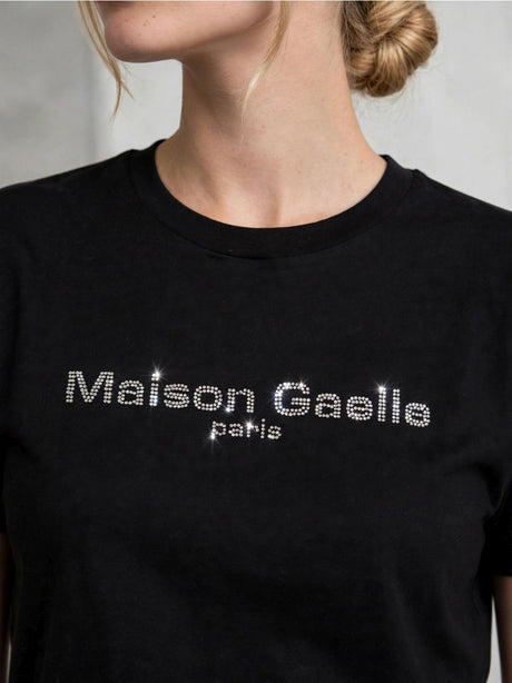 T-shirt Gaelle PARICOLLO MEZZA MANICA CON LOGO STRASS SUL DAVANTI Donna - Nero