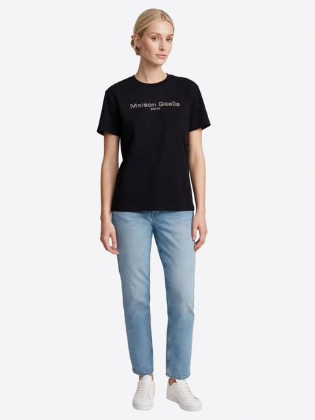 T-shirt Gaelle PARICOLLO MEZZA MANICA CON LOGO STRASS SUL DAVANTI Donna - Nero