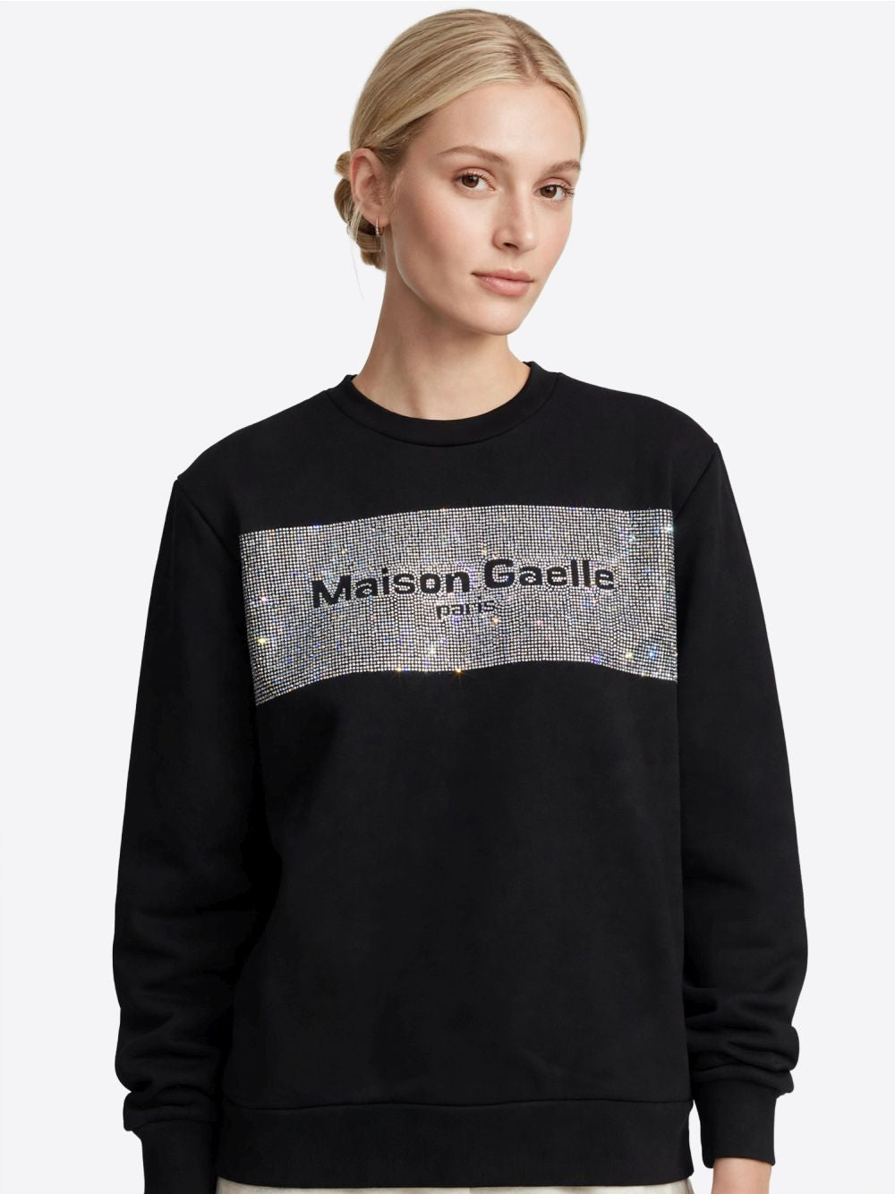 Felpa Gaelle PARICOLLO MANICA LUNGA CON APPLICAZIONE STRASS Donna - Nero