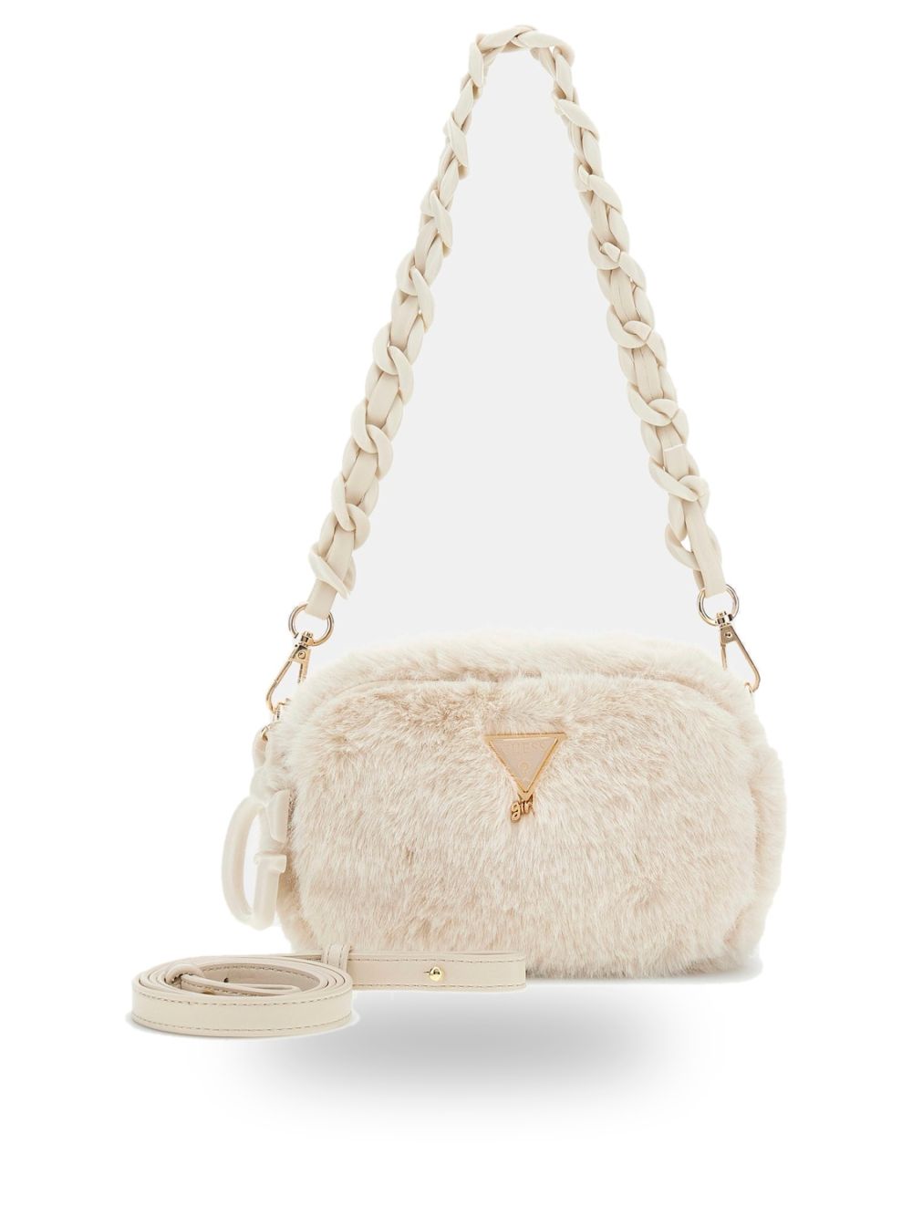 Borsa Guess FAUX FUR CAMERA BAG Bambina - Avorio