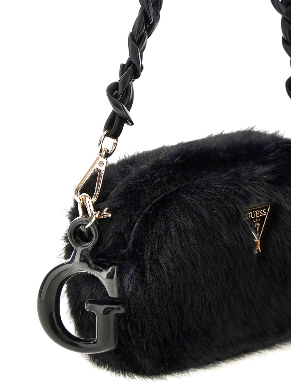 Borsa Guess FAUX FUR CAMERA BAG Bambina - Nero