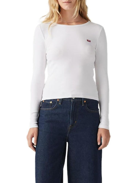 T-shirt Levi's HAYES LS TEE WARM CABERNET RIB Donna - Bianco
